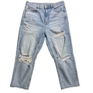 AMERICAN EAGLE JEANS STRETCH WOMEN 12 BLUE DISTRESSED MID LOW RISE DENIM PANTS